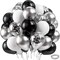 Black Silver Confetti Latex Balloons,60pcs 12 inch Black White Silver Metallic Chrome and Silver Confetti Balloons for Birthday, Baby Shower, Wedding, and Silver Theme Party Decoration